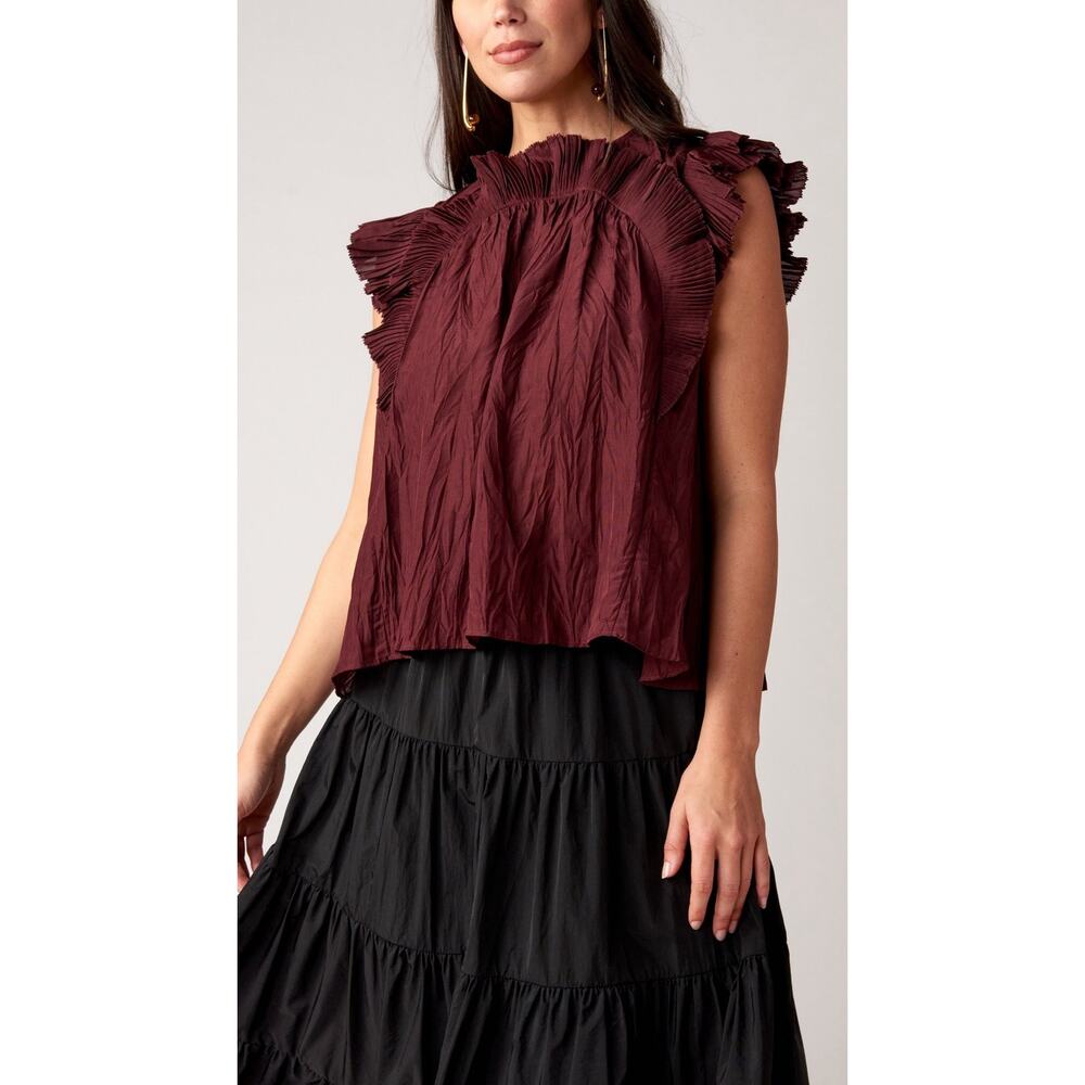 Sea NY Womens Nadja Flutter Sleeve Top in Mahogany Sz S | Classic Romantic Flowy